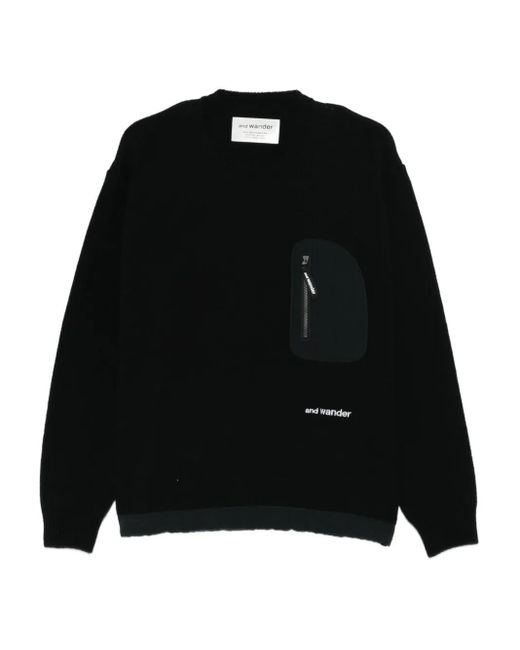 Maglione Con Zip di And Wander in Black da Uomo