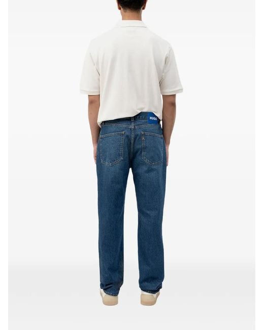 HUGO Blue Logo-Patch Straight-Leg Jeans for men