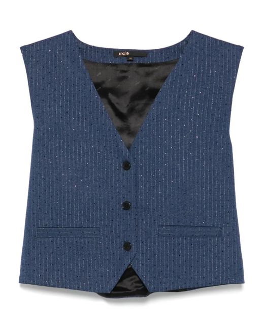 Maje Blue Top Mit Nadelstreifen