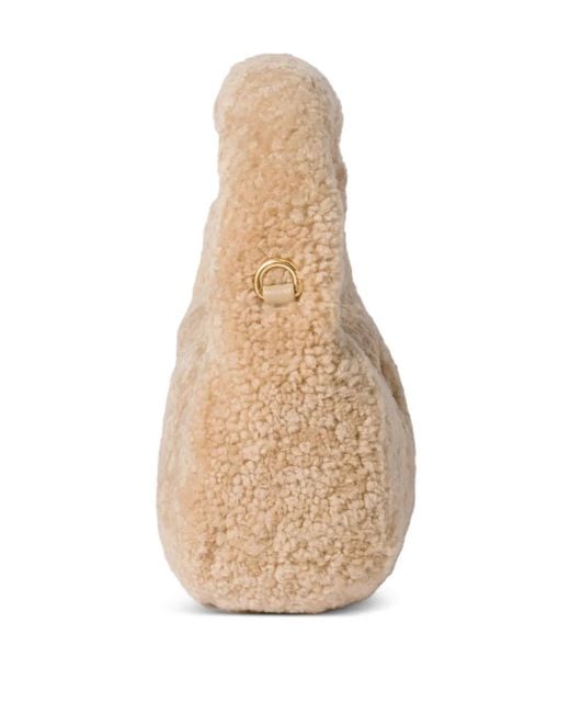 Miu Miu White Mini Wander Shearling Tote Bag