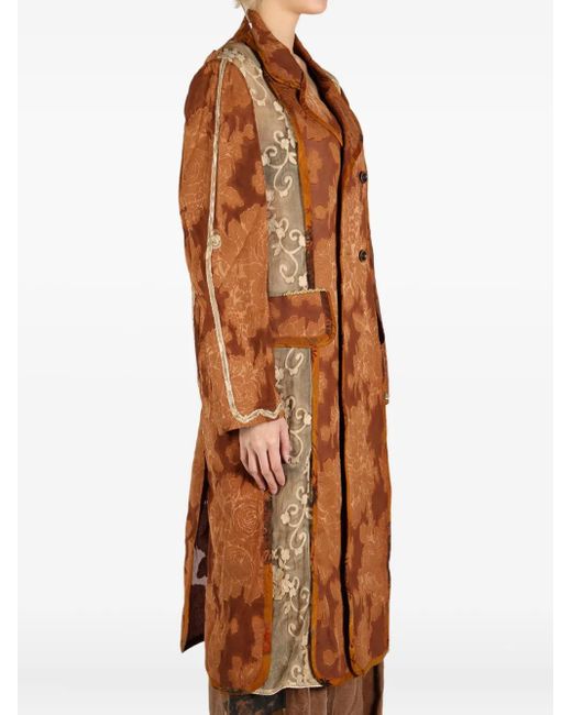 Commun's Floral-embroidered Double-breasted Coat Brown