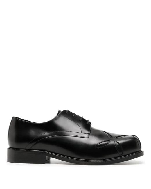 STEFAN COOKE Black Embroidered-Detail Leather Derby Shoes for men