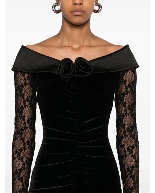 Nissa Black Lace Insert Velvet Maxi Dress