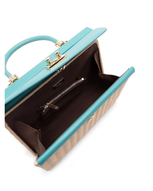 Rodo Blue Mediumwicker Top-Handle Shoulder Bag