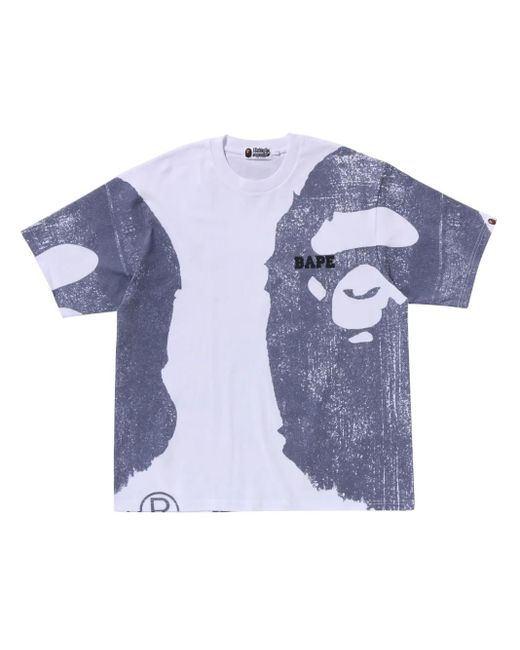A Bathing Ape Blue Logo-Print T-Shirt for men
