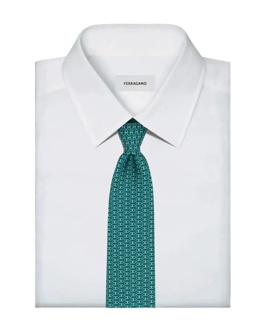 Ferragamo Green Gancini Print Silk Tie for men