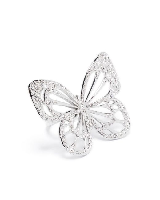 Maje White Butterfly-shape Rhinestone -embellished Ring