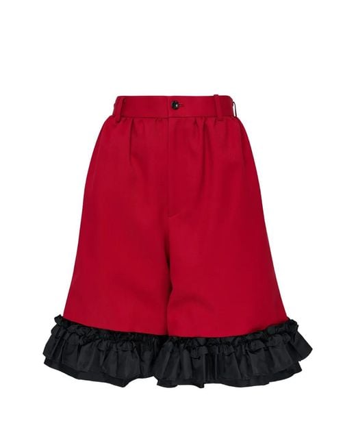 Comme des Garçons Red Ruffle-Trimmed Shorts