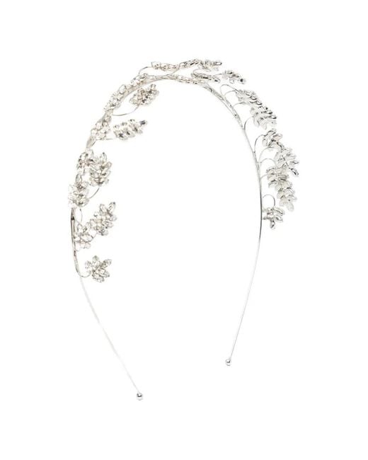 Jennifer Behr White Crystal-Embellished Leaf Headband
