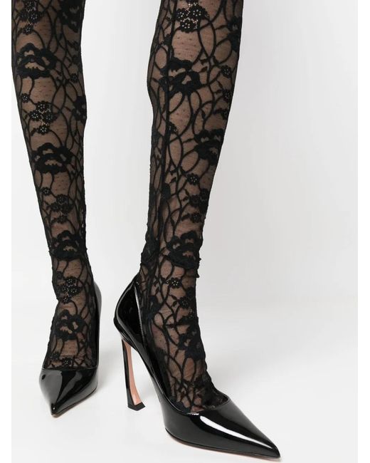 Saint Laurent Black Lace-Detailing Stretch-Design Tights