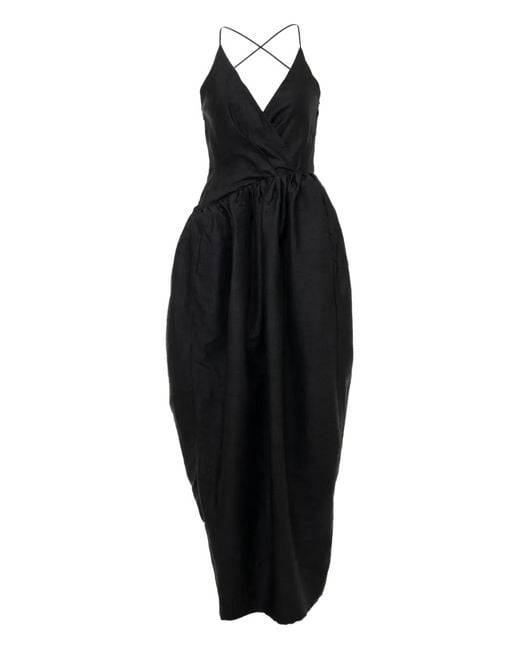 YANGKEHAN Black Cross-Back Draped Dress