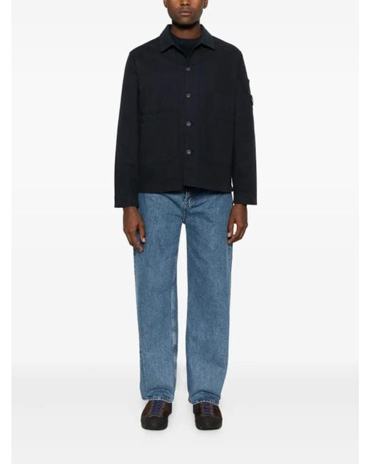 C P Company Blue Buttoned Patch-Pocket Jacket for men