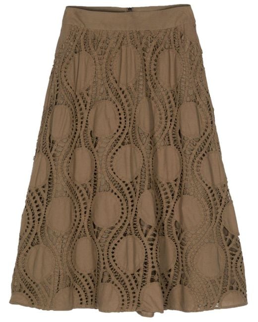 Luisa Cerano Crochet-panels Flared Midi Skirt in het Brown