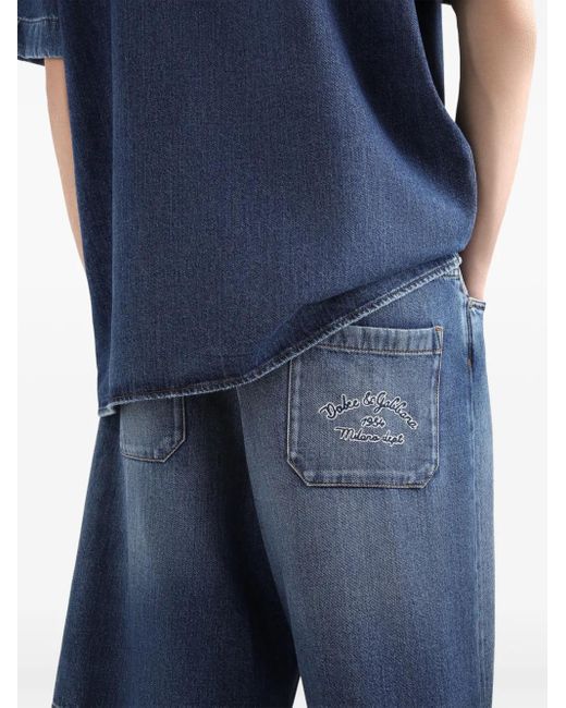 Dolce & Gabbana Blue Logo-Embroidered Denim Shorts for men