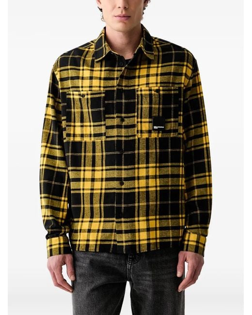 Karl Lagerfeld Black Check-Pattern Patch-Detail Shirt for men