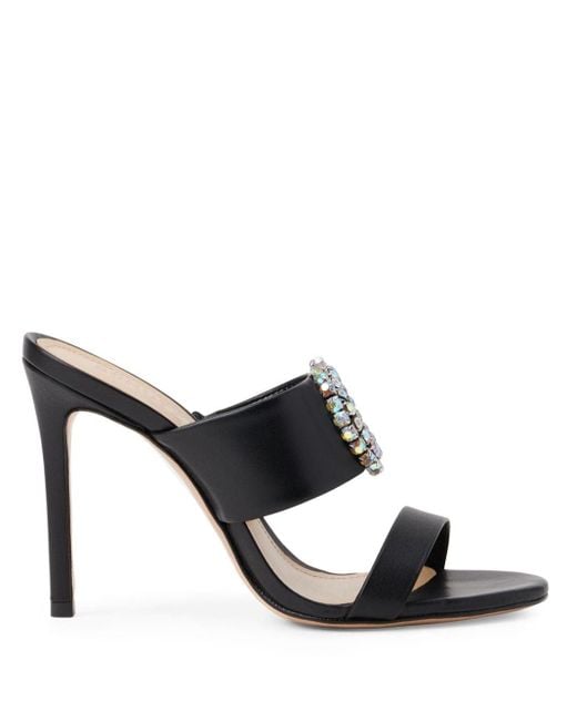 SCHUTZ SHOES Black Crystal embellished Leather Mules