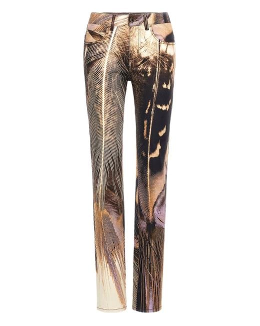 Roberto Cavalli Natural Gerade Jeans mit Feder-Print
