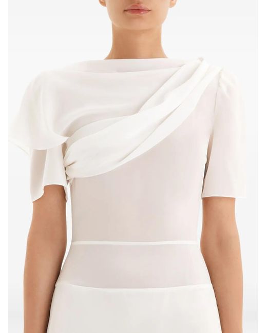 POST MERIDIEM White Asymmetrical Draped Midi Dress
