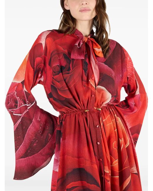 Roberto Cavalli Red Rose-Print Mini Dress