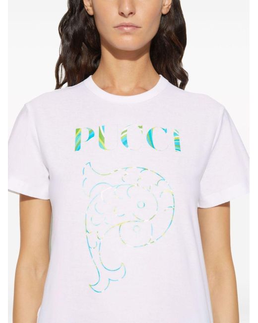 Emilio Pucci White T-Shirt mit Logo-Print