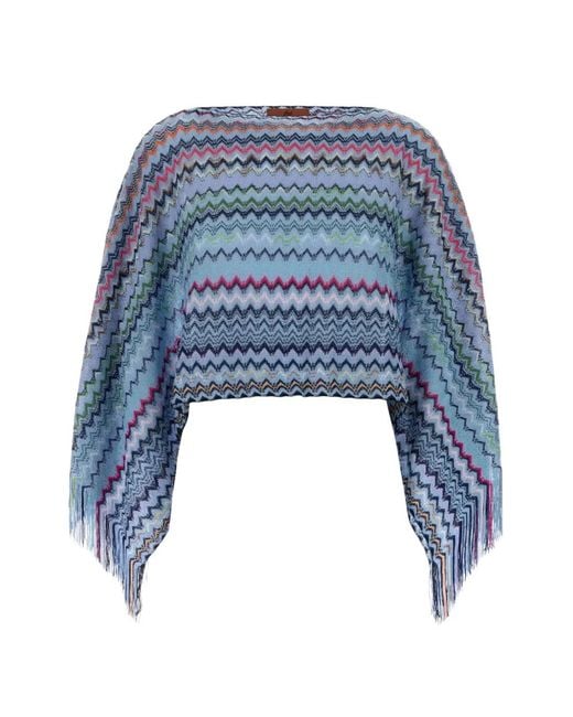 Missoni Blue Zigzag-Pattern Fringed Cape