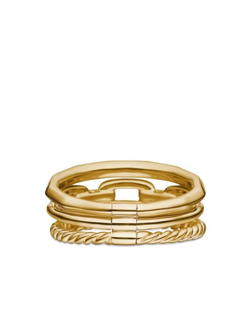 David Yurman Metallic 18Kt Stax Three Row Diamond Ring (9.5Mm)