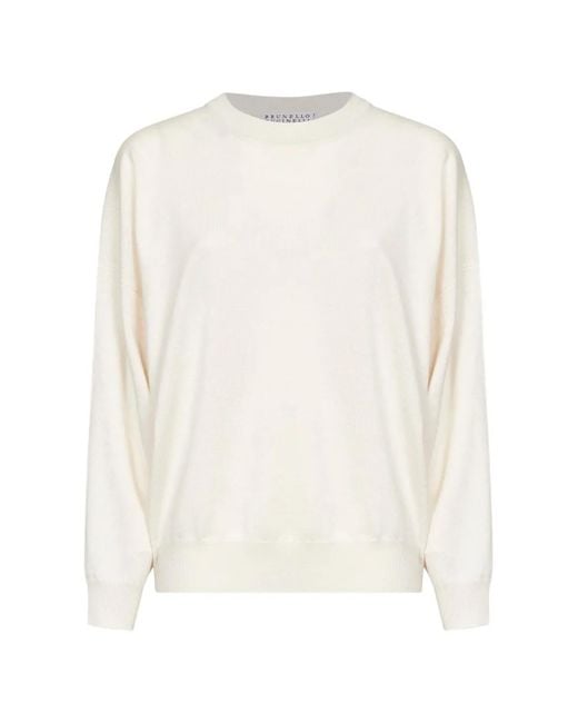 Brunello Cucinelli White Monili-Trimmed Cashmere Sweater