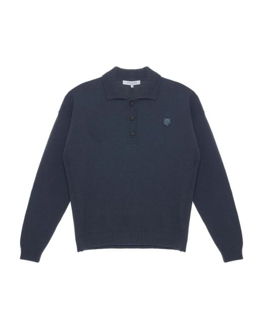 Maison Kitsuné Blue Fox Head Polo Sweater for men