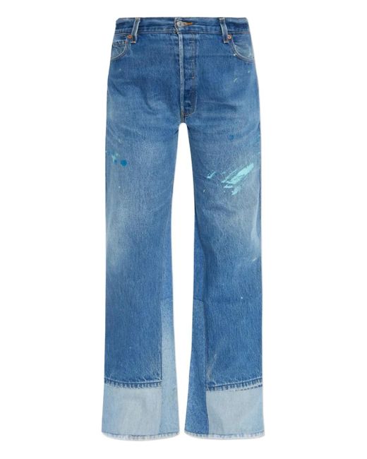 Re/done Blue Paint-Splatter Panelled Jeans