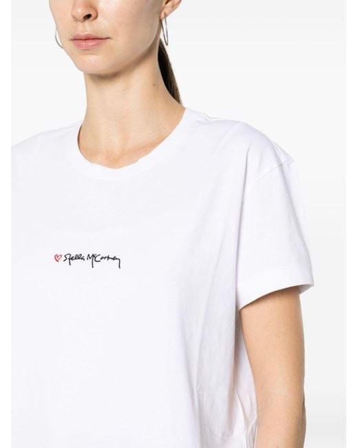Stella McCartney White T-Shirt mit Logo-Stickerei