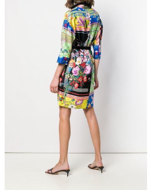 Versace Floral Print Shirt Dress in Black - Lyst