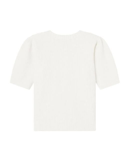 FRAME White Ribbed Short-Sleeve Cardigan