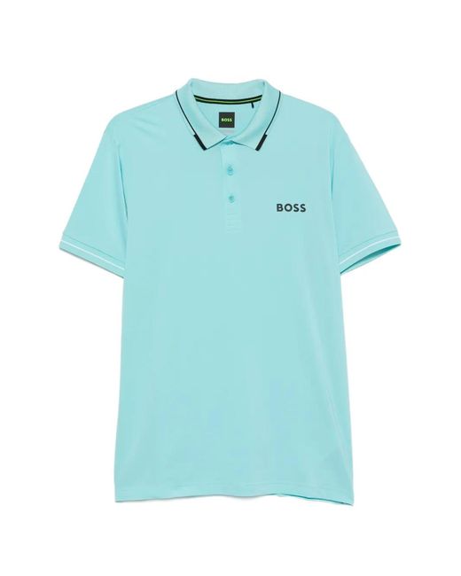 Boss Blue Logo-Print Polo Shirt for men