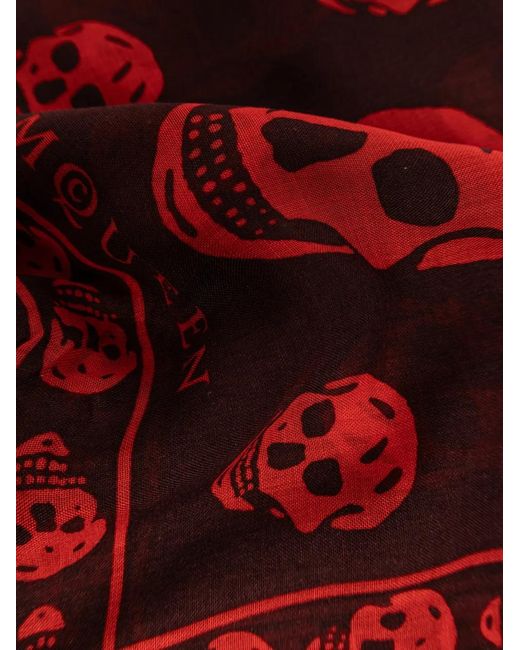 McQueen Red Écharpe Frangée À Motif Tête De Mort for men