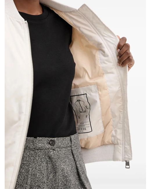 Guess White Zipped Bomber Jacket
