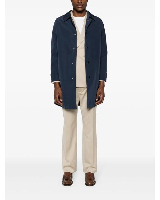 Fursac Blue Stud-Fastening Cotton Raincoat for men