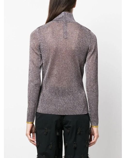 Tory Burch Brown Metallic-Effect High Neck Jumper