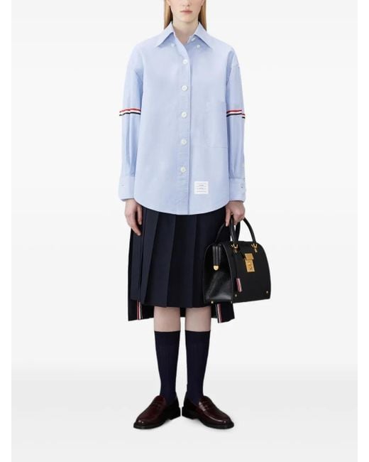 Thom Browne Blue Grosgrain-Trimmed Spread-Collar Shirt