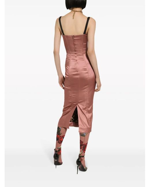 Dolce & Gabbana Pink Sweetheart-Neck Silk-Blend Dress
