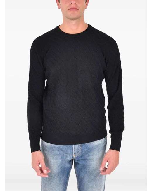 Low Brand Black Crew-Neck Wool Sweater for men