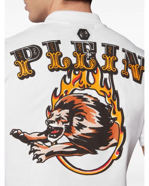 Philipp Plein White Lion Circus Cotton Polo Shirt for men