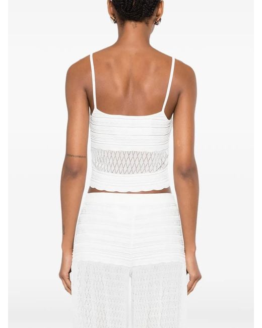 retroféte White Lesli Pointelle-Knit Top