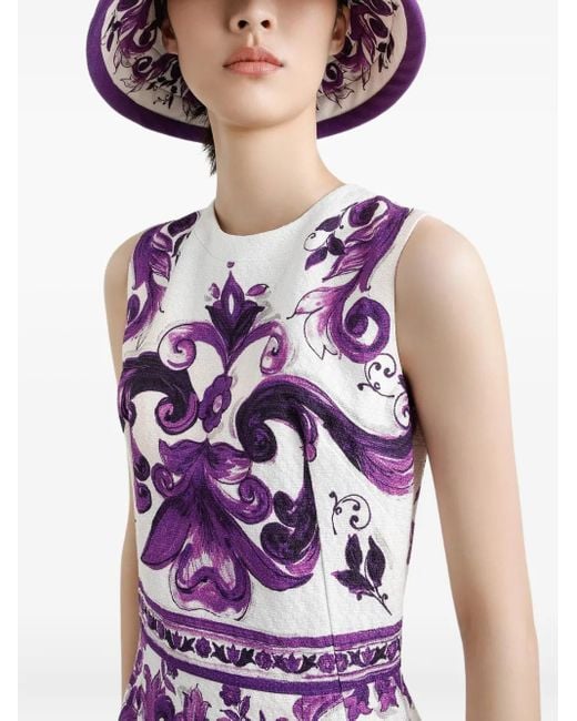 Dolce & Gabbana Purple Maiolica Print Cotton Blend Dress