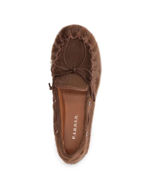 P.A.R.O.S.H. Brown Calf-Hair Bow-Detail Loafers