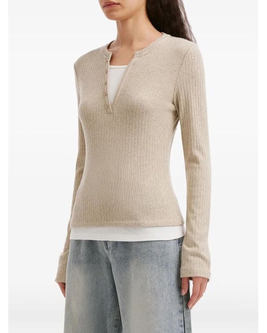 B+ AB Natural Buttoned Ribbed Top