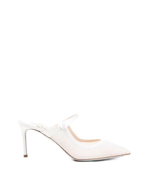 Aquazzura White Voile Pleated Mules