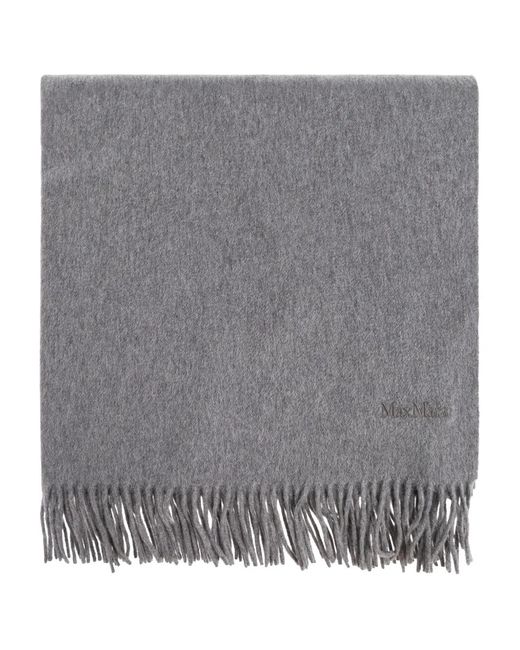 Max Mara Gray Fringed Cashmere Scarf