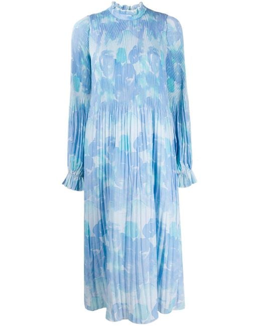 Ganni Blue Georgette Pleated Maxi Dress