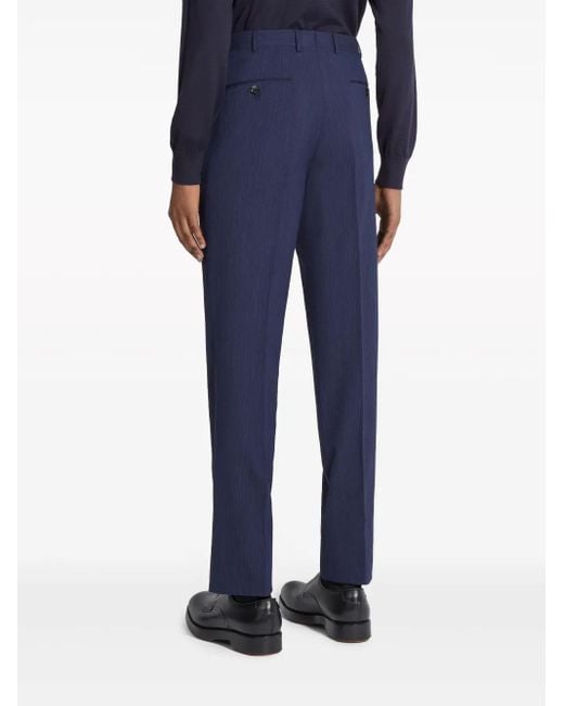 Zegna Blue High-Waist Slim-Fit Trousers for men