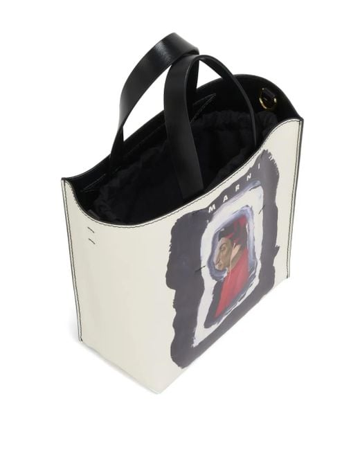 Marni White Mini Museo North-South Tote Bag